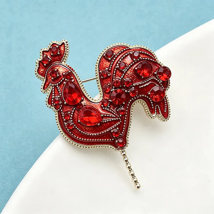 Wuli&baby Beautiful Crystal Cock Brooches For Women Unisex Red Handmade Chicken Animal Party Casual Brooch Pin Gifts