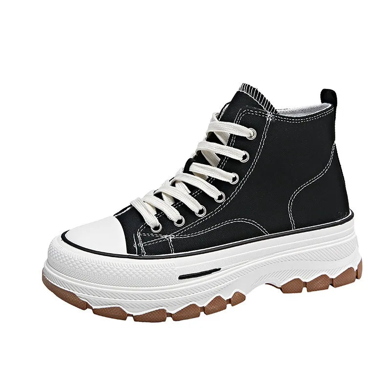 2024 New Women High Top Sneakers Lace-Up Casual Plarform Height Canvas Non-slip Wear Resistant Spring Female Vulcanize Shoes