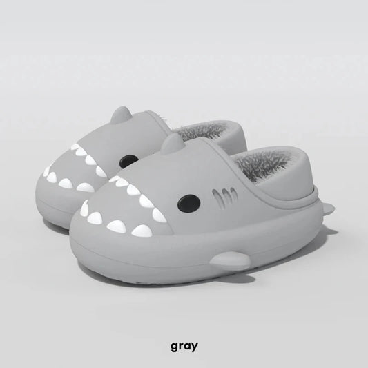 Litfun Fuzzy Shark Slippers For Women Men Winter Indoor Plush Cartoon Cotton Shoes New Outdoor Adults Kids Waterproof Furry Shoe