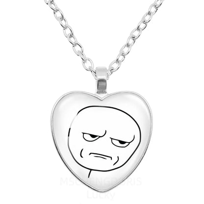 Rage Comic Necklace Derp Face Trollface Funny Meme Cartoon Glass Heart Shape Pendant Chain Necklace Charm Jewelry Collect Gift