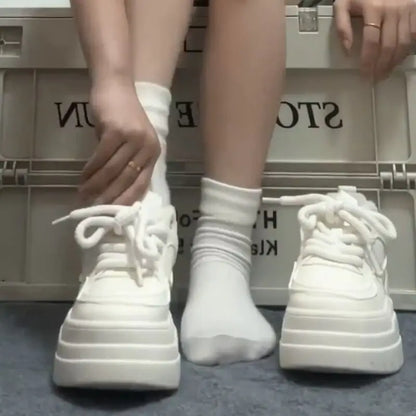New Spring/autumn Thick-soled Lace-up Casual Shoes with Round Toes Fashionable Comfortable Trendy Breathable Walking Sneakers