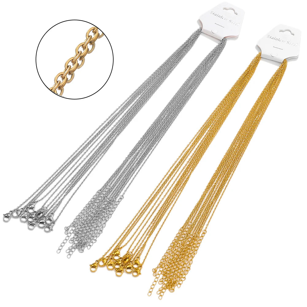 10pcs/lot 45+5cm Stainless Steel Cable Link Chains in Bulk for DIY Necklaces Chokers Jewelry Making Adjustable Wholesale Chains