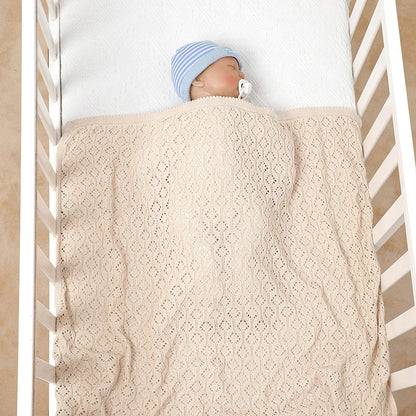 Cotton Baby Blanket Knit Infant Boy Girl Bedding Quilt 90*70CM Solid Toddler Stroller Swaddle Super Soft Plaid Fashion Hollow Ou