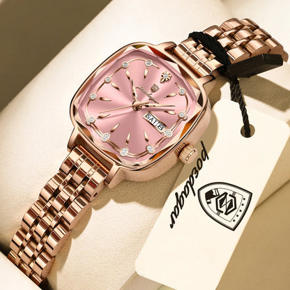 POEDAGAR Luxury Women's Watches Waterproof Week Date Elegant Ladies Wristwatch Stainless Steel Quartz Fashion Women Watch Reloj