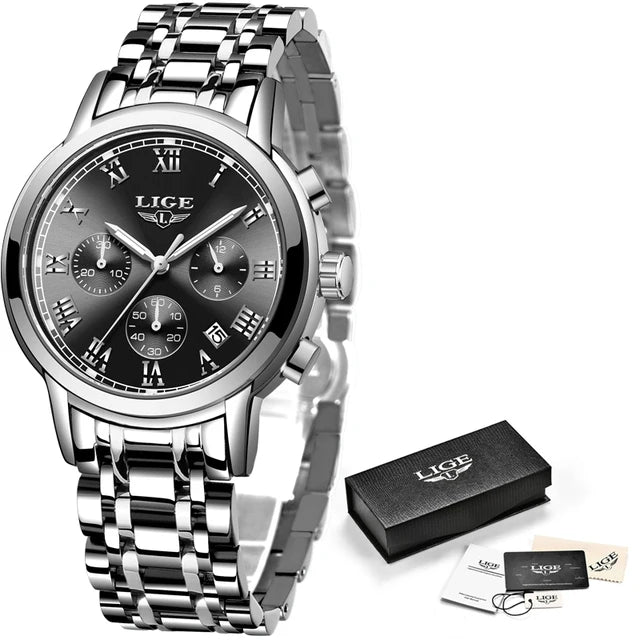 LIGE New Fashion Gold Women Watches Creative Steel Women's Bracelet Wrist Watches Ladies Waterproof Female Relogio Feminino+BOX