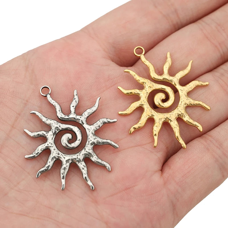 4pcs/lot Stainless Steel Gold Vintage Large Sun Flower Charms Pendant for DIY Earring Necklace Jewelry Making Accessorie Finding