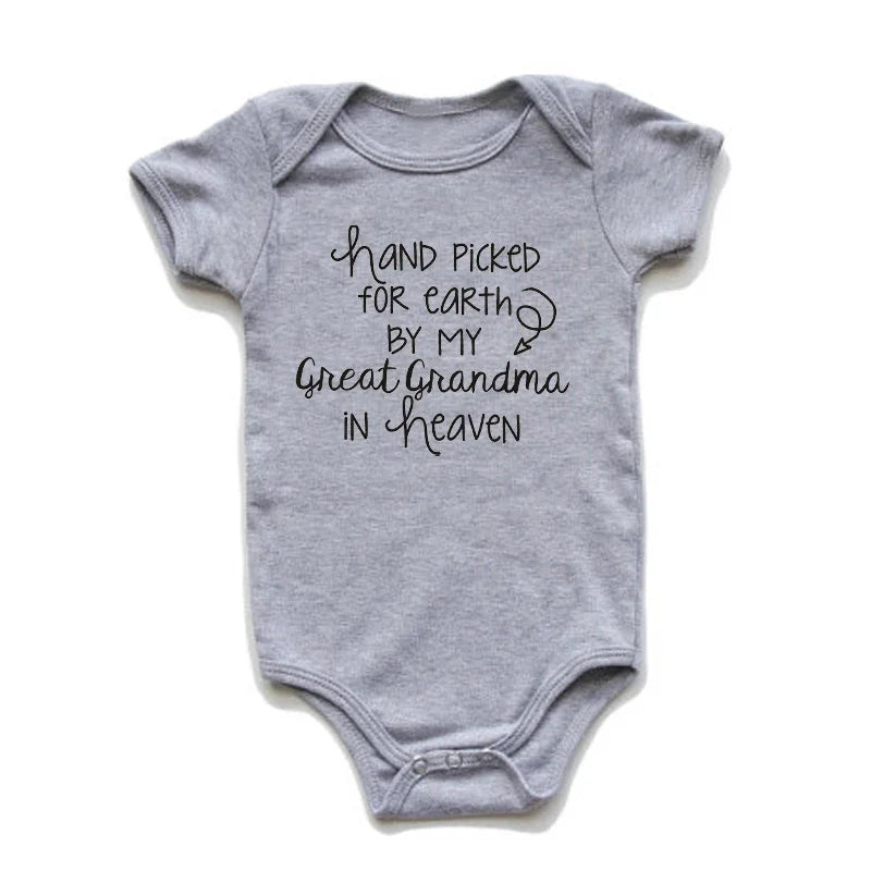 Hand Picked For Earth By My Great Grandma In Heaven Baby Summer Bodysuits Cotton Newborn Jumpsuit Short Sleeve Body Baby Outfits