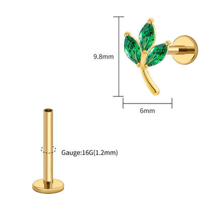Right Grand ASTM F136 Titanium Triple Marquise CZ Cartilage Earring 16G Dainty Leaf Helix Tragus Stud Ear Piercing Jewelry