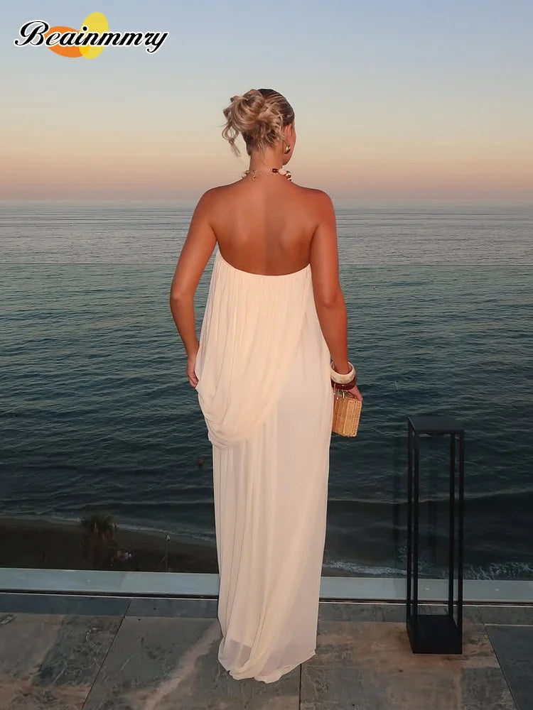 Women's Strapless Draped Maxi Dress
