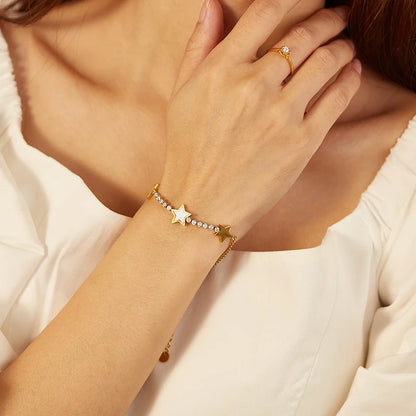Luxury Star Shaped Stainless Steel Bracelet Set Fashionable Decorative Daily Party Jewelry Gift For Women Men