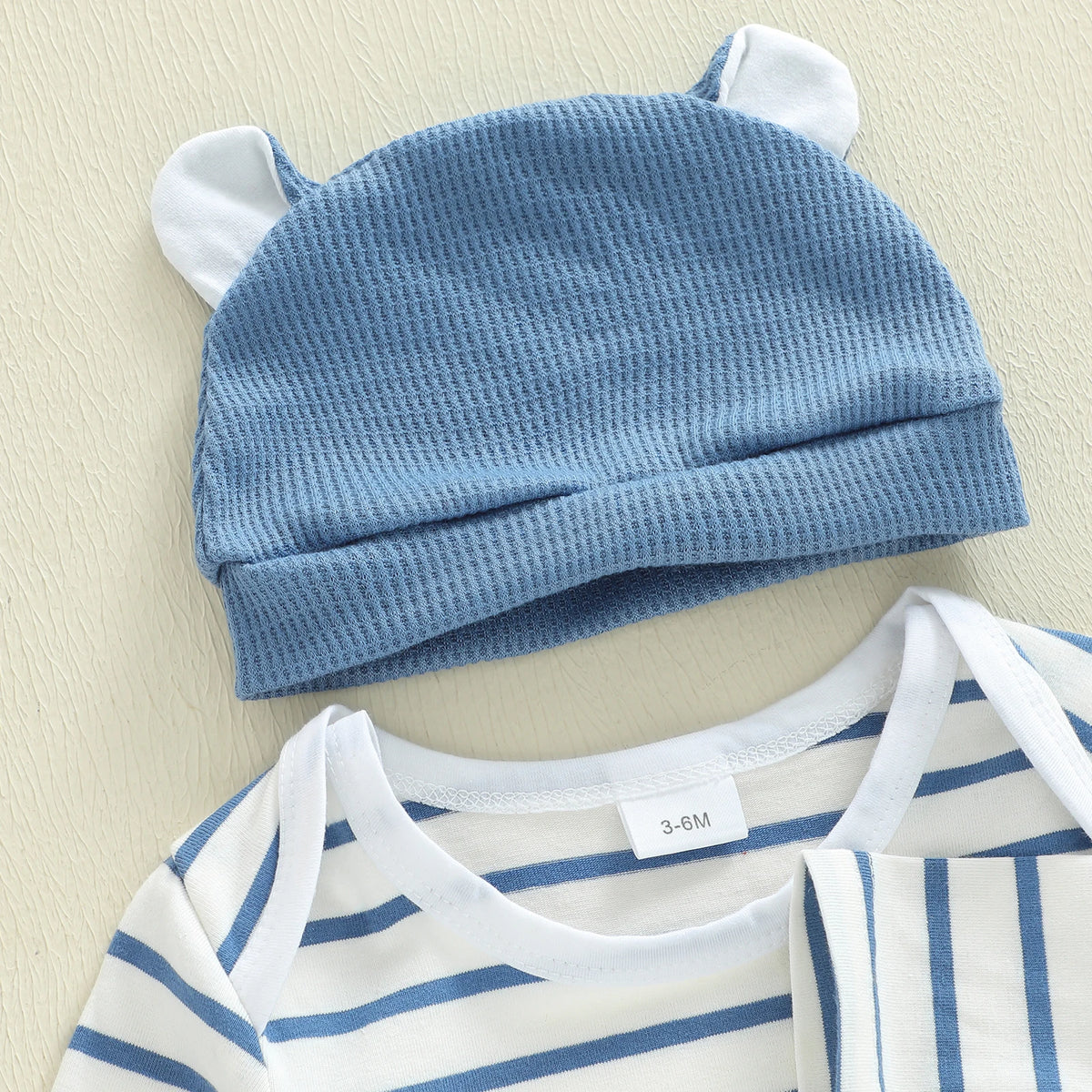 Citgeett Autumn Infant Baby Boys Outfit Sets Long Sleeve Striped Romper Elephant Embroidery Suspender Pants Hat Sets