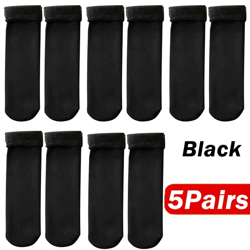 5Pairs Women Winter Thicken Warm Short Socks Boots Home Floor Mujer Thermal Cashmere Wool Socks Nylon Snow Velvet