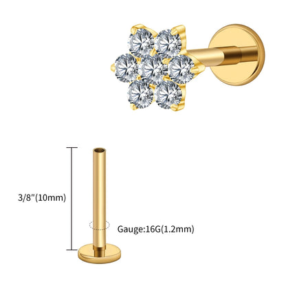Right Grand ASTM F136 Titanium 16G Tiny Flower CZ Stud Earring Tragus Helix Rook Conch Labret Stud Flat back Cartilage Piercing