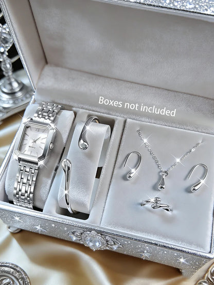 The Lady's Compact Quartz Watch and Pendant Jewelry Set, Suitable as a Holiday Gift, Does Not Include the Box.
