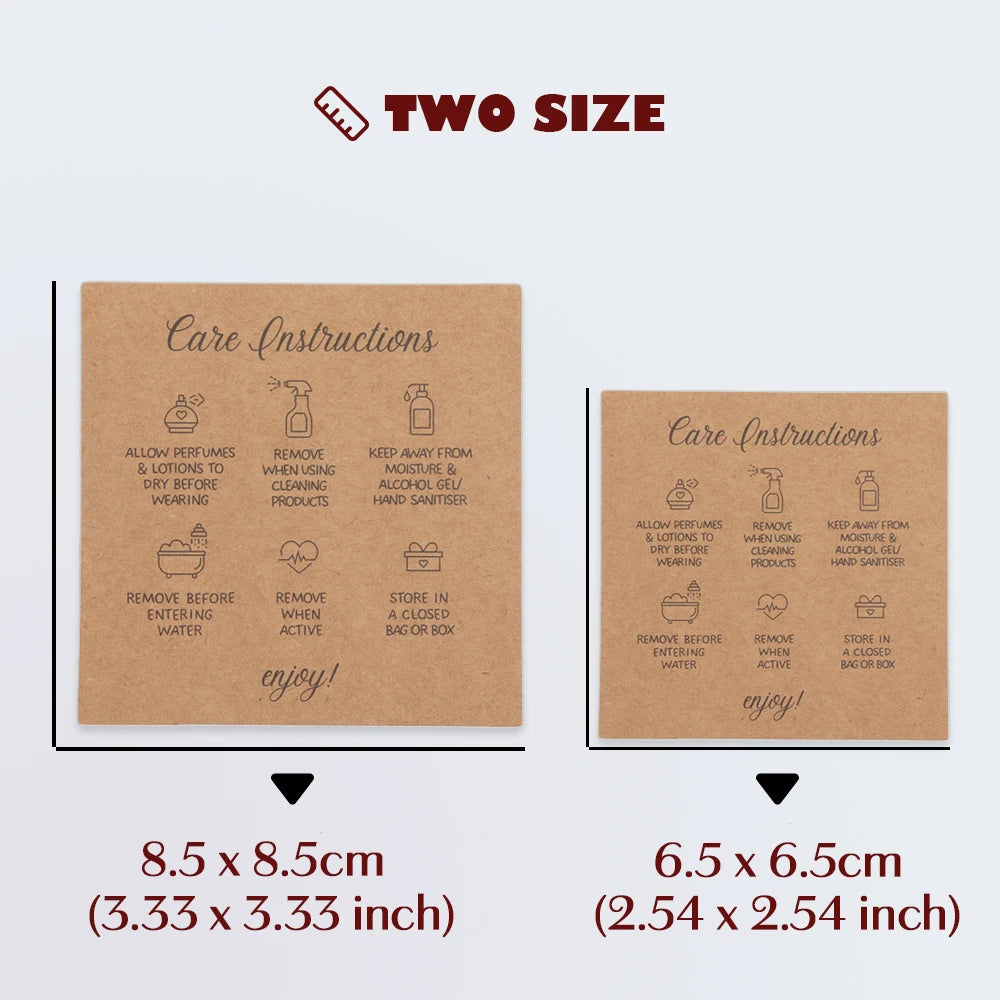 50PCS Printable Square White Brown English Care Instructions Card For Jewelry Making Necklace Care Inserts DIY Accessories