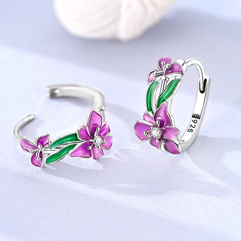 Original 925 Sterling Silver Hoop Earrings Women's Fashion Jewelry Butterfly Iris Lily of the Valley Tulip Flower Luxury Earring