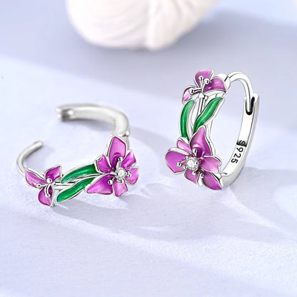 Original 925 Sterling Silver Hoop Earrings Women's Fashion Jewelry Butterfly Iris Lily of the Valley Tulip Flower Luxury Earring