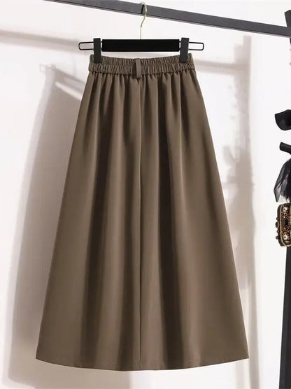 Draped Suit Style Midi Skirt A-Line Silhouette High Waist Korean Style plus Size Women's Clothing Summer Thinming Belly Covering
