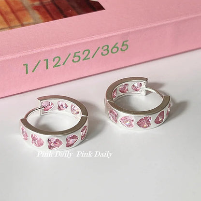 2024 New Design Sense Pink Zircon Heart-Shaped Earrings For Woman Party Sweet Fine Jewelry Gift