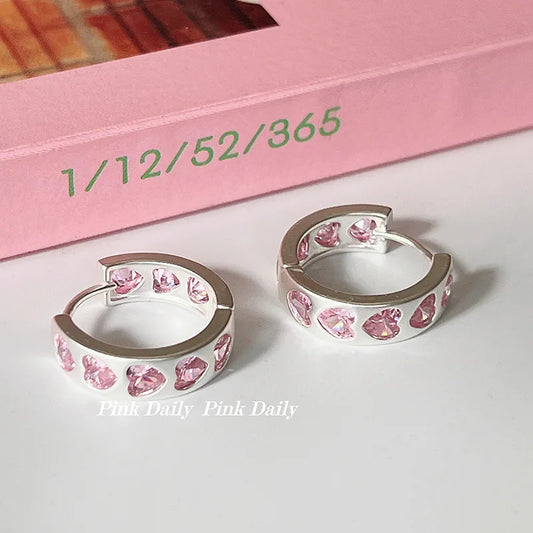 2024 New Design Sense Pink Zircon Heart-Shaped Earrings For Woman Party Sweet Fine Jewelry Gift