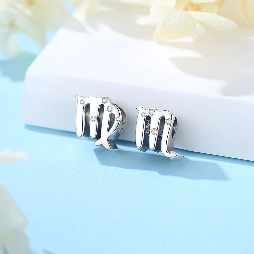 Original 925 Sterling Silver Charms Beads 12 Zodiac A-Z Letters Virgo Aries Fit Brand Bracelets Necklaces Jewelry For Women