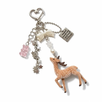 Cute Portable Deer Keychain 11.5cm Length Korean Style DIY Bead Case Handmade Bag Pendant