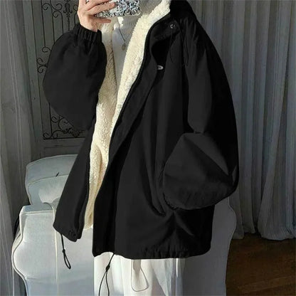 Lamb Wool Jacket Women's 2026 Autumn Winter New Korean Version Loose Workwear Student Cotton Jackets Female Hooded Warm Coat