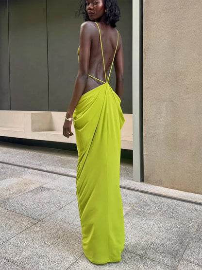 Women Sexy Soilid Hollow-out Maxi Dress Fashion Sleeveless Backless Pleated Slim Female Dresses Summer 2026 Party Evening Robe