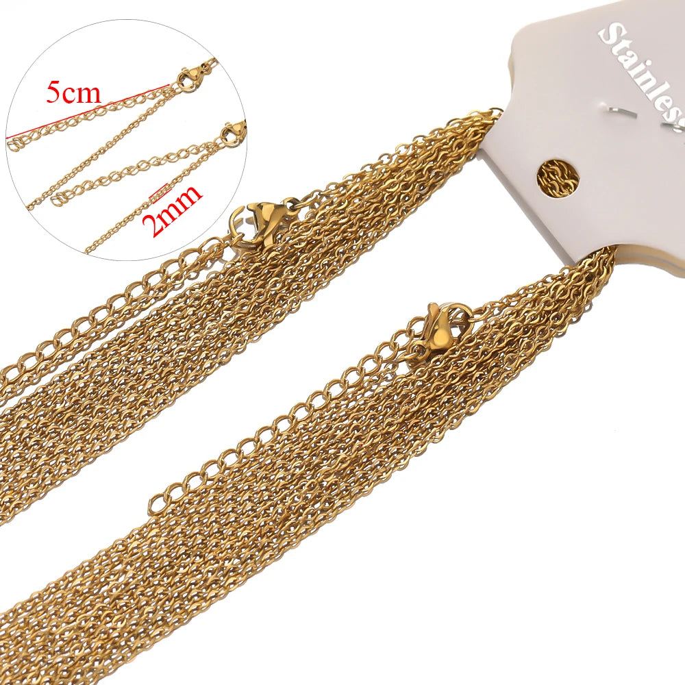 10pcs/lot 45+5cm Stainless Steel Cable Link Chains in Bulk for DIY Necklaces Chokers Jewelry Making Adjustable Wholesale Chains