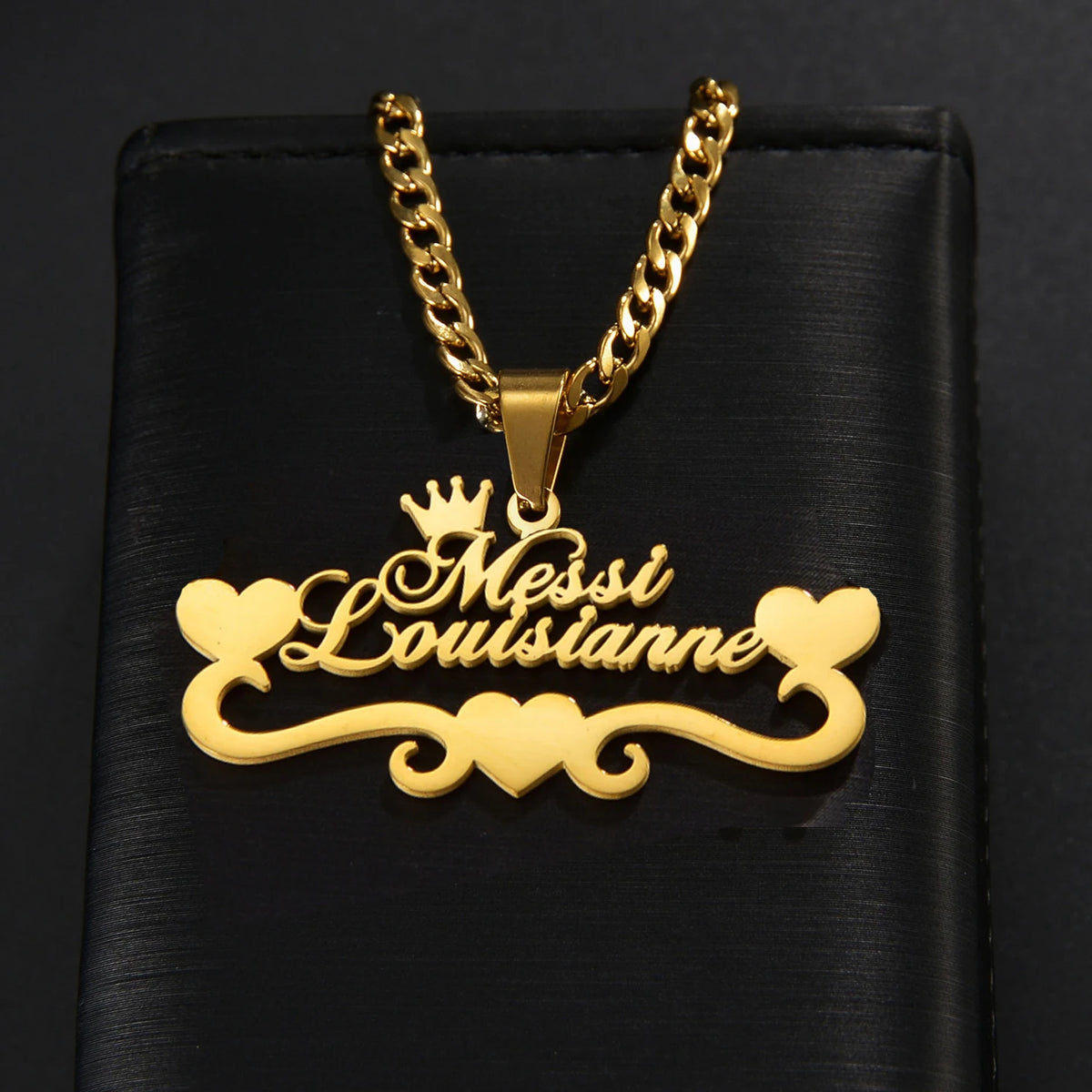 Atoztide Personalized Custom Names Pendant Necklace Stainless Steel Crown Cuban Thick Chain for Men Women Birthday Jewelry Gift