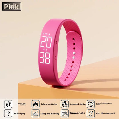 Waterproof Kids LED Digital Alarm Clock Watch Swimming Silent Vibration Smart Bracelet Sports Fitness Student Step Counter
