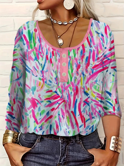 Women Long-Sleeved O-Neck Shirt Fashion Printed Casual Blouses 2025 New Spring Autumn Vintage Ethnic Style Femme Tops Plus Size
