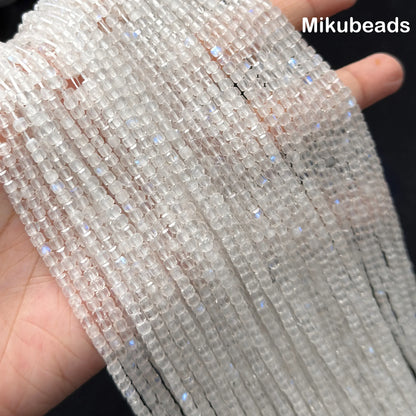 Wholesale Natural 3*3mm A+ Moonstone Faceted Cube Loose Beads For Making Jewelry DIY Stone Necklace Strand Mikubeads