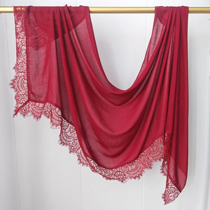 Ramadan Rayon Cotton Modal Hijab Scarf Lace L Edge Splicing Turban Breathable Shawl Cotton Plain Scarf Headscarf Women Hijabs