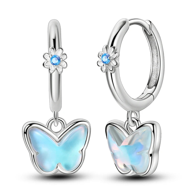 Original 925 Sterling Silver Hoop Earrings Women's Fashion Jewelry Butterfly Iris Lily of the Valley Tulip Flower Luxury Earring