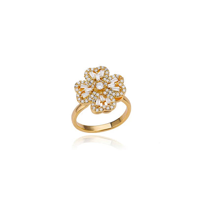 Spinner Zircon Heart Four Leaf Clover Rings For Women Stainless Steel Anti Stress Anxiety Fidget Ring Jewelry Christmas Gift