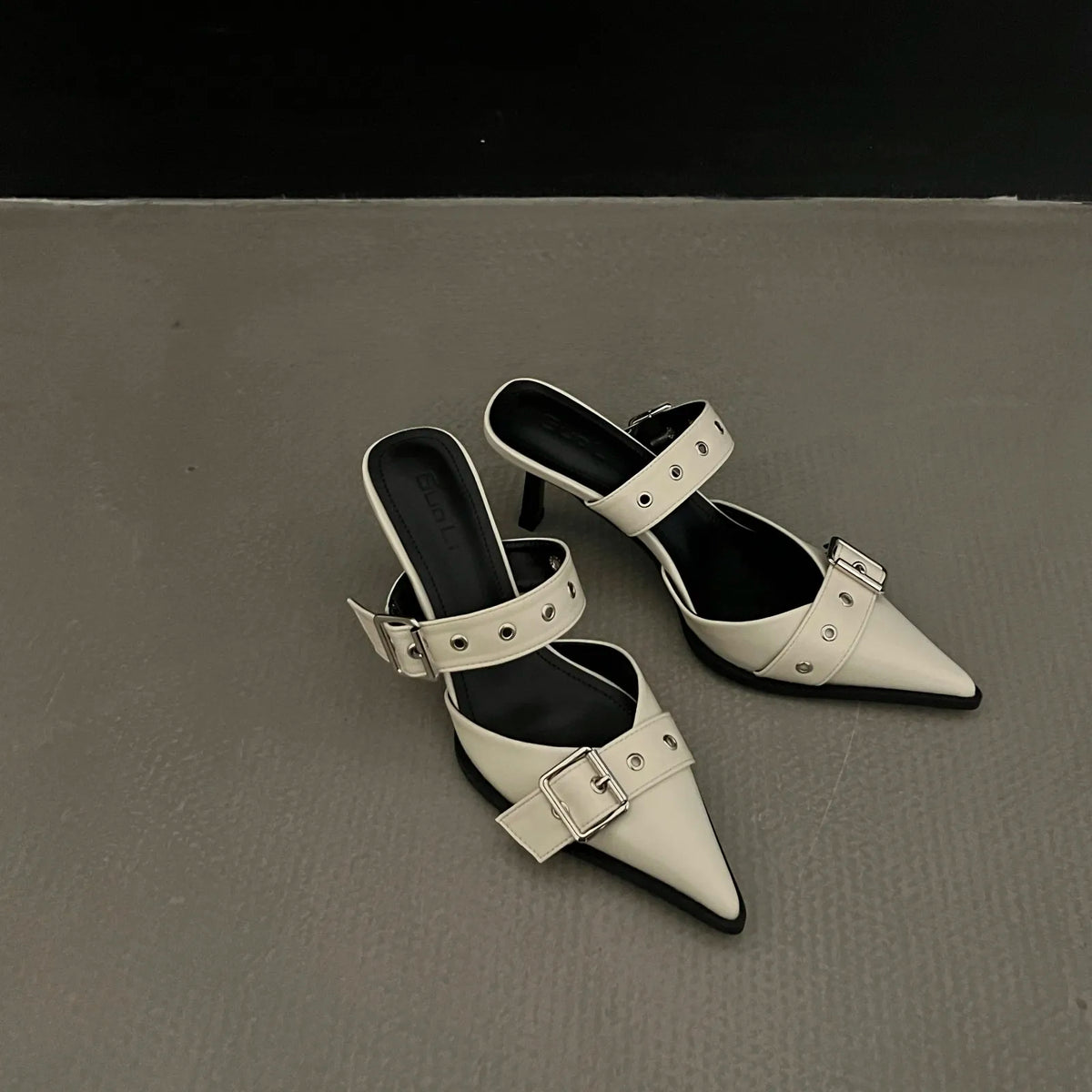 Women's Pointed-Toe Buckle Mules in Heel Options