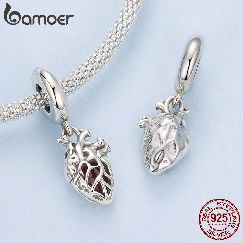 Bamoer 925 Sterling Silver Red Heart Skull Pendant Jesus Cross Beads for Women Bracelet Accessories DIY Religious Beliefs Gift