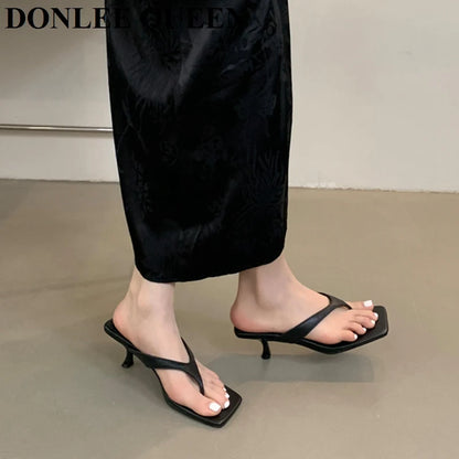 Fashion Brand High Heel Slippers Women Slip On Slide Narrow Band Sandals Shoes Casual Female Slipper Big Size 40 Sandalias Mujer