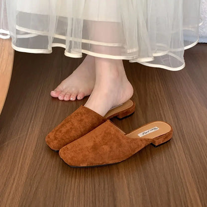 Bailamos Brand Women Slippers Square-toed Muller Shoes Lady Luxury Low Heel Outdoor Slippers Summer Fashion All-Match Slides