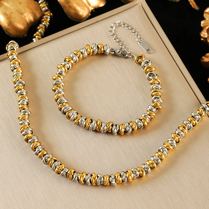 EILIECK 316L Stainless Steel Metal 2-Color Chain Necklace Bracelet Set For Women Fashion Punk Collar Waterproof Jewelry New Gift