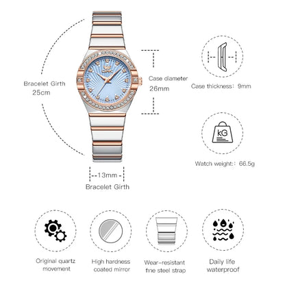 OPK 6042 Women's Quartz Watches Elegant Fashion Stainless Steel Strap Waterproof Luminous Diamond Dial Ladies Dress Wristwatches