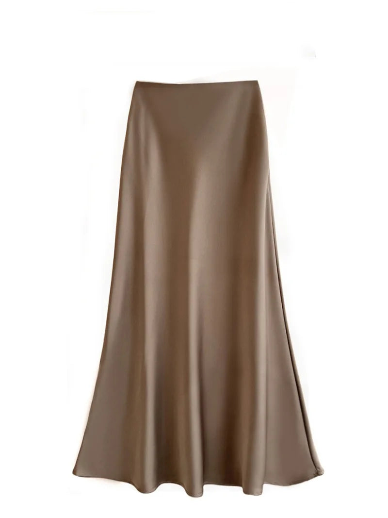 French Style Chic Women's Acetic Acid Satin Flowy High Waist Hip Hugging Skirt for Spring/Summer Fishing Tail Skirt A-line Skirt