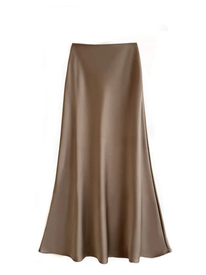 French Style Chic Women's Acetic Acid Satin Flowy High Waist Hip Hugging Skirt for Spring/Summer Fishing Tail Skirt A-line Skirt