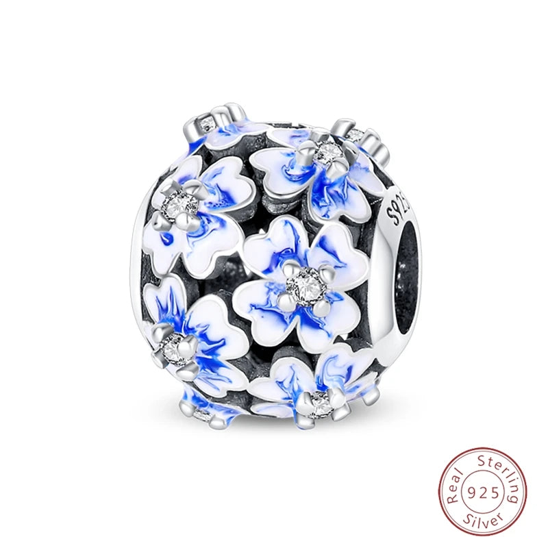 Spring Day 925 Sterling Silver Sunflower Azalea Peony Butterfly Flower Charms Beads Fit 3mm Bracelets DIY Fine Jewelry Making