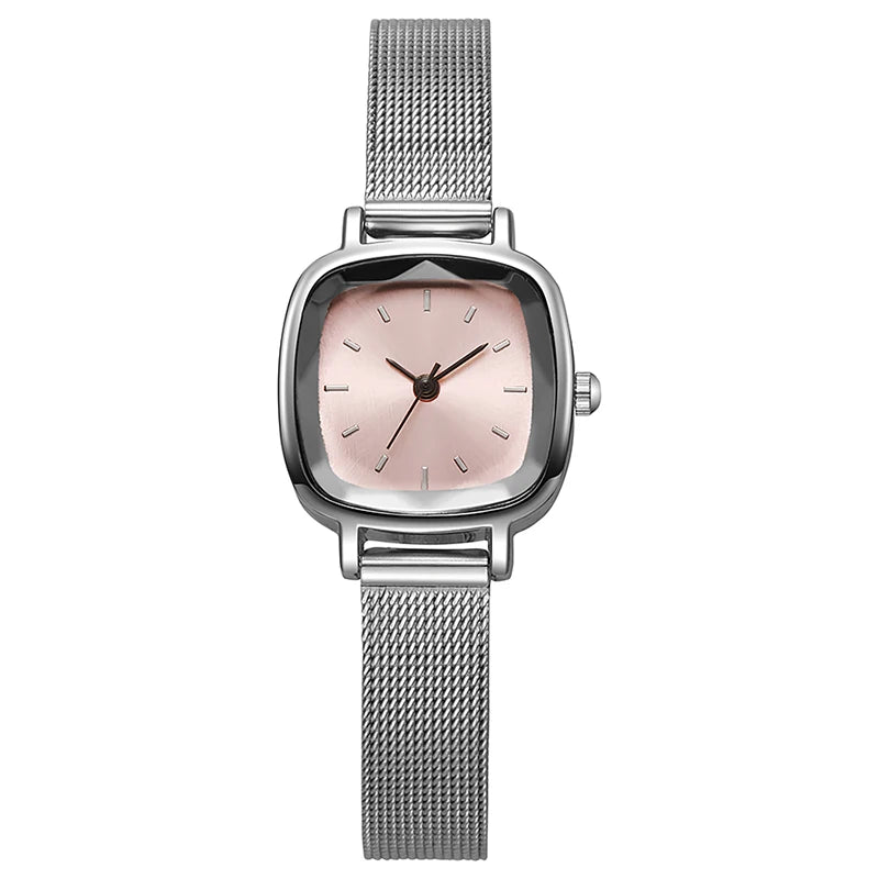 Minimalist Square Ladies Quartz Watch Silver Alloy Strap Retro Simple Dial Women Wristwatch Elegant Female Watch