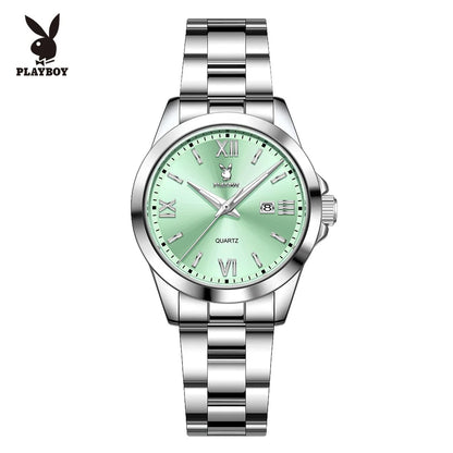 PLAYBOY  Ladies Watch Elegant Original Quartz Watches for Women Waterproof Luminous Stainless Steel Luxury Date Wristwatch 3535