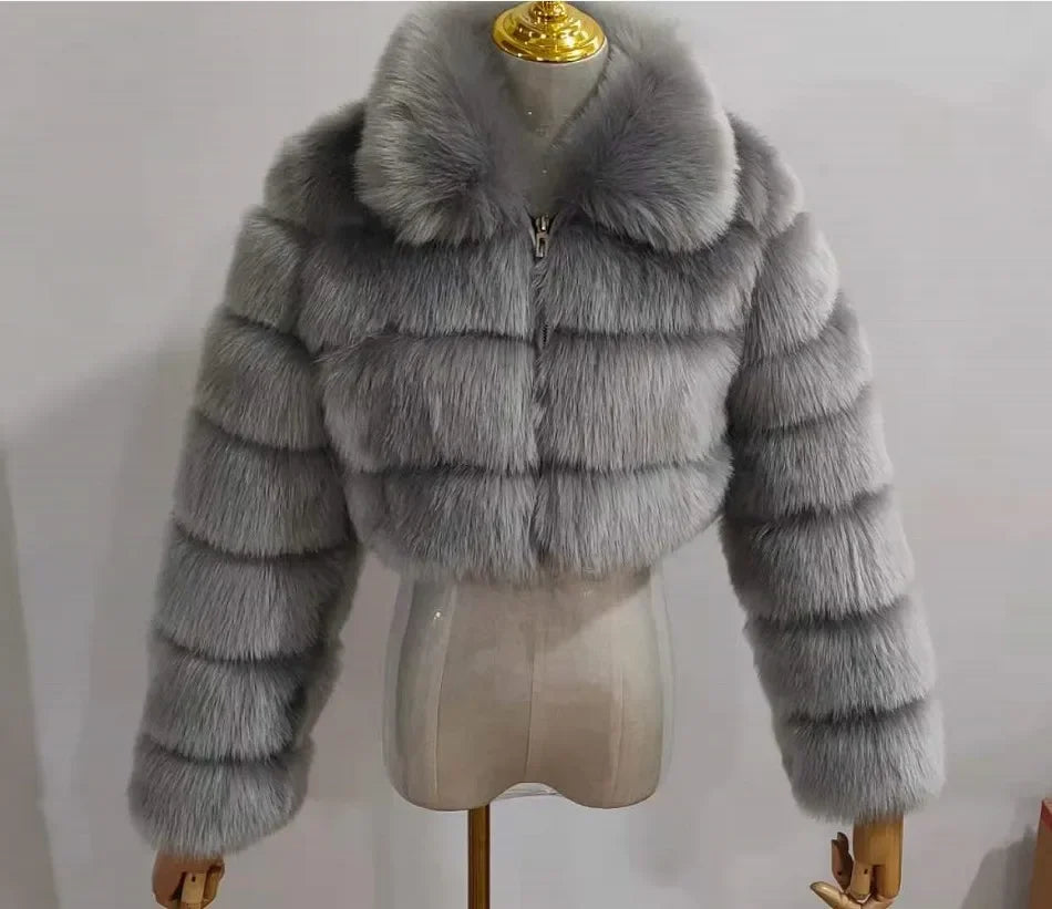 2024 Women's Faux Fur Coat Winter Women Short Warm Thick Faux Fox Fur Coat Vests Raccoon Fake Fur Coat Office Lady Warm Jacket