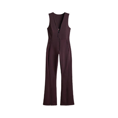 Warm Women's Skiwear Jumpsuit With Belt Stand Collar Full Sleeve Zipper Straight Thicken Jumpsuits 2026 Winter Lady Chic Clothes