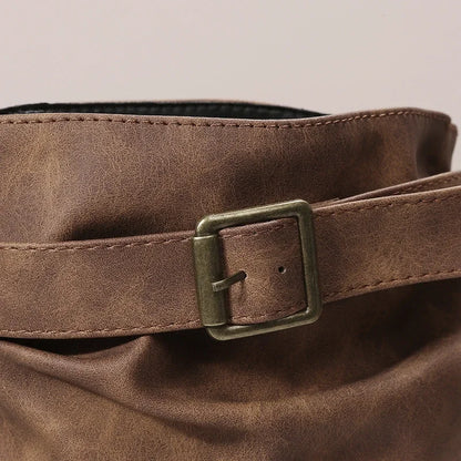 Autumn Winter Ladies Short Boots Belt Buckle Decorated Cowboy Boots Wedge Heel Thick Sole Non-Slip Outdoor Boots Travel